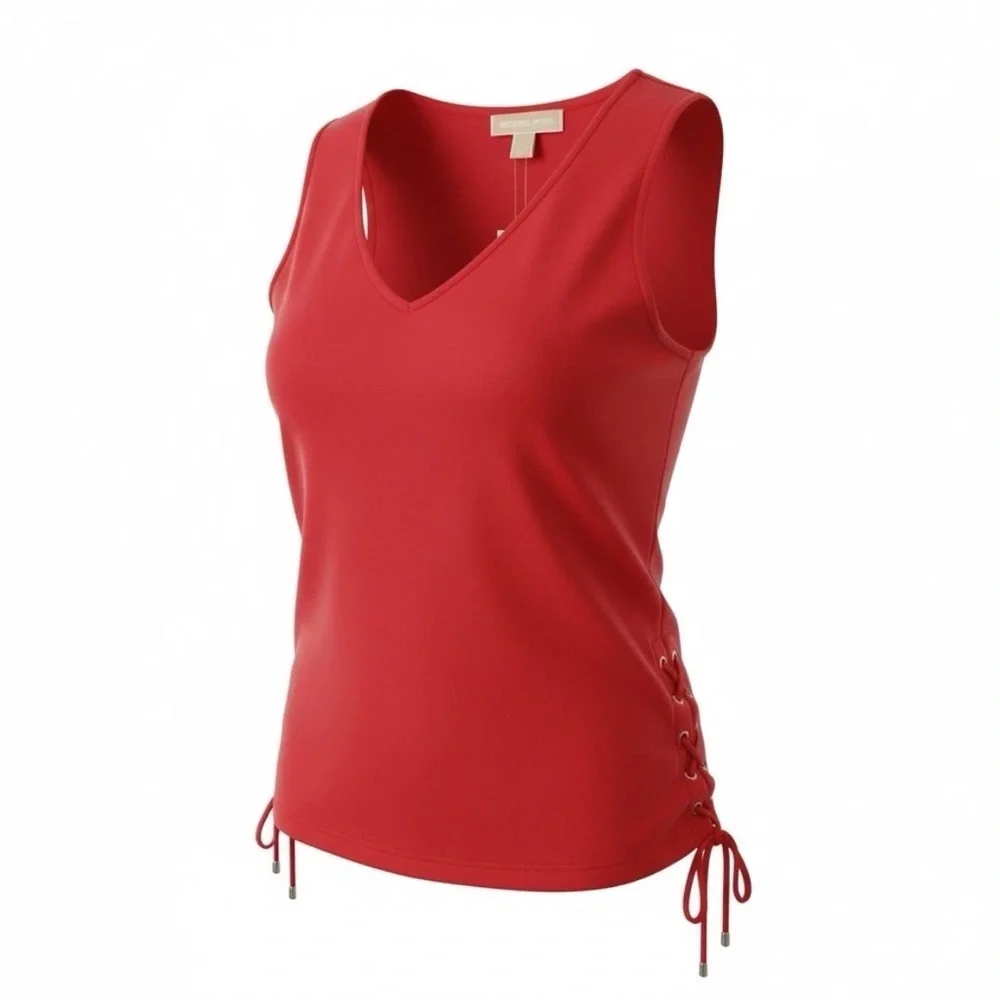 Michael Kors V-neck Top Grommet Side Tie Medium Sleeveless Sea Coral Cotton Work